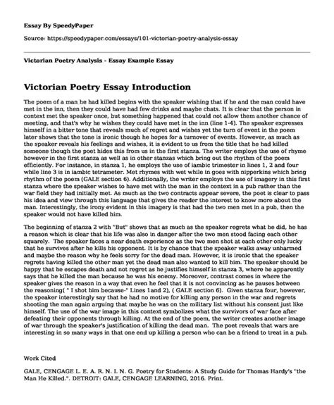 📌 Victorian Poetry Analysis - Essay Example | SpeedyPaper.com