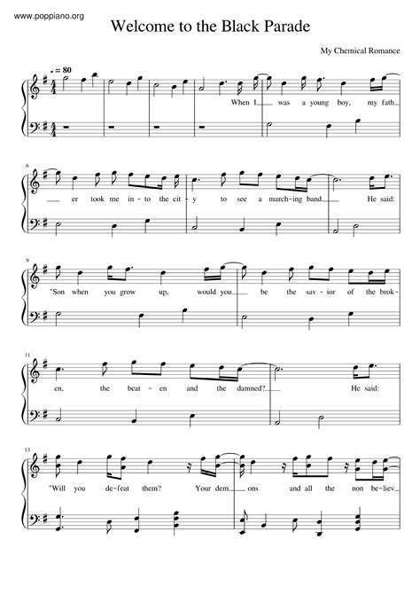 welcome to the black parade | Sheet Music | Piano Score Free PDF ...