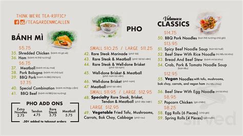 Menu for Tea Garden in McAllen, TX | Sirved