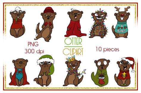 Holiday Clipart-Otter Clipart-Otter Christmas Clipart-Cartoon-Sticker ...