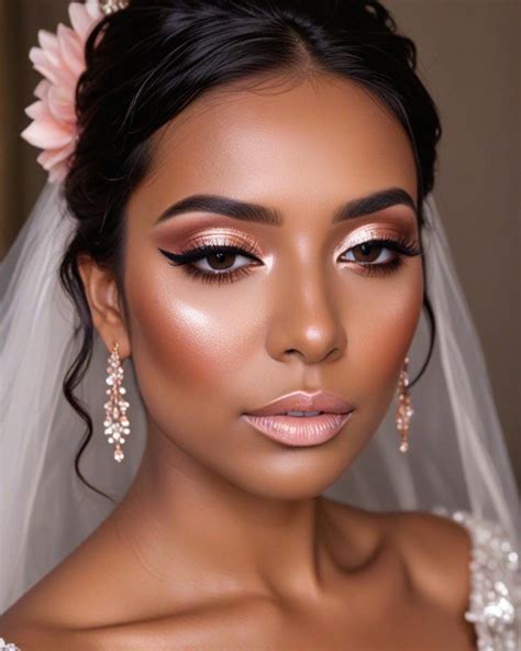 35 Stunning Bridal Makeup Looks for Dark Skin : Romantic Peachy-Gold ...