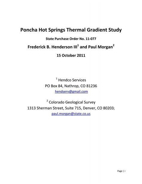 Poncha Hot Springs Thermal Gradient Study – 2011 - City of Salida