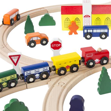 100pc Hand Crafted Wooden Train Set Triple Loop Railway Track Kids Toy ...