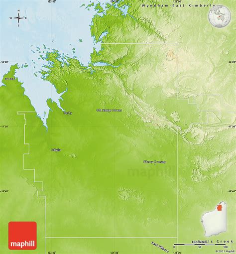 Physical Map of Derby-West Kimberley