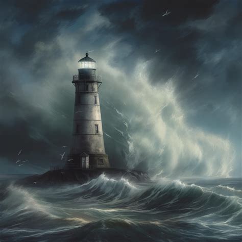 Premium AI Image | Painting of a lighthouse in a storm with a dark sky ...