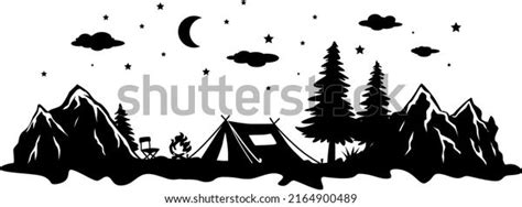 Vektor Stok Tent Forest Vector Camping Silhouette Outdoors (Tanpa ...