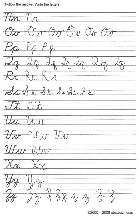 Printable Cursive Handwriting Practice Worksheets