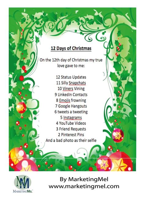 the twelve days of christmas is shown in this green and white frame ...