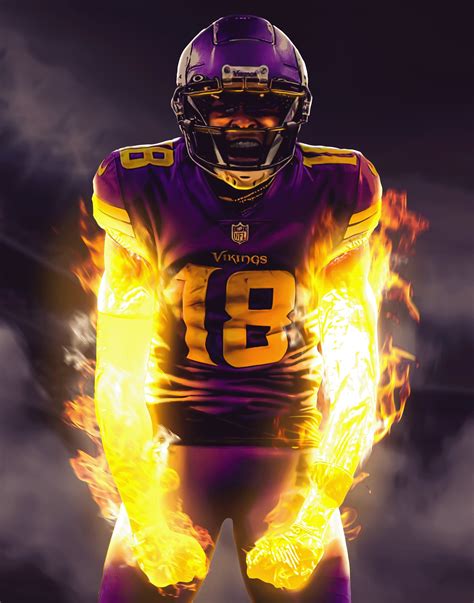 Justin Jefferson Flaming Poster, Minnesota Vikings, Offensive Player of ...