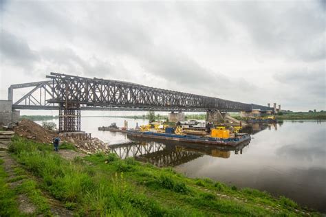 Disassembly of an Old Steel Bridge at Construction Site of a New Bridge ...