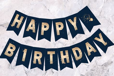 Happy Birthday Banner, INSTANT Download, Navy Blue, and Gold - Etsy