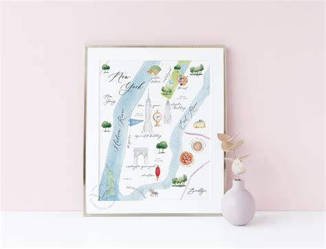 New York City Watercolor Map Illustrated Map Print NYC - Etsy