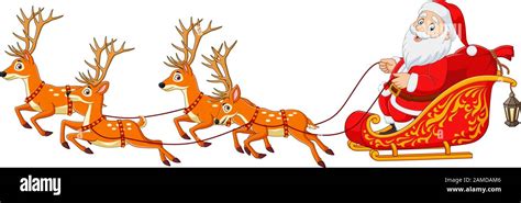 Christmas Cartoon Santa with Reindeer Sleigh Stock Vector Image & Art ...