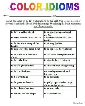 Color Idioms Worksheets by HappyEdugator | Teachers Pay Teachers