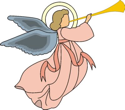 an angel with a trumpet in its hand and wings flying through the air ...