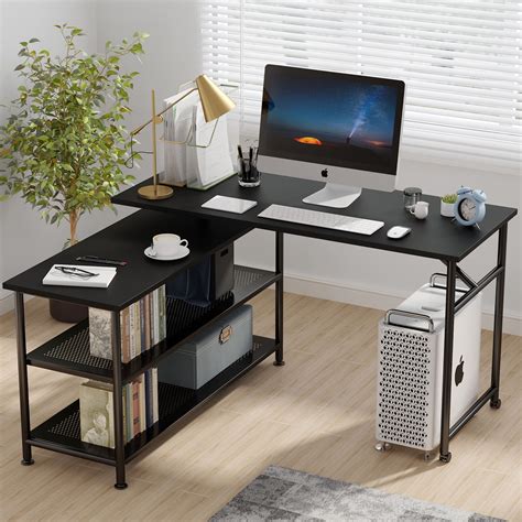 Tribesigns Folding Computer Desk with Storage Shelves, 360 Rotating L ...