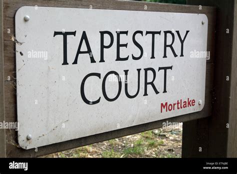 sign for tapestry court, mortlake, london, england, on the site of the ...