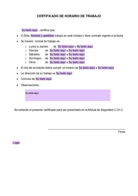Como hacer un certificado de horario laboral | Dia Laborable