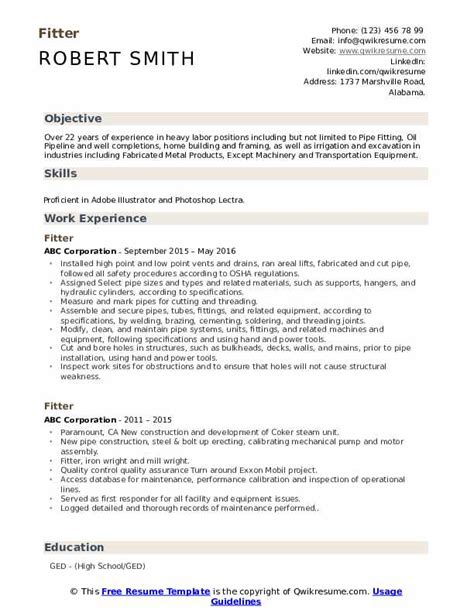 Fitter Resume Samples | QwikResume