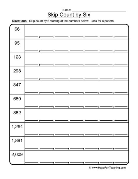 Skip Count by Six Worksheet by Teach Simple