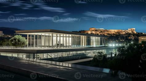 Night view of Acropolis Museum. Generative AI 32975487 Stock Photo at ...