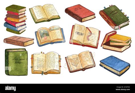 Collection of vintage books and stacks. Watercolor set, clipart Stock ...