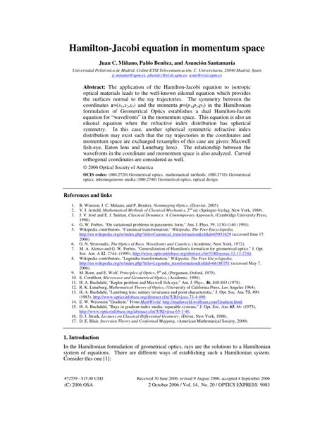 (PDF) Hamilton-Jacobi equation in momentum space