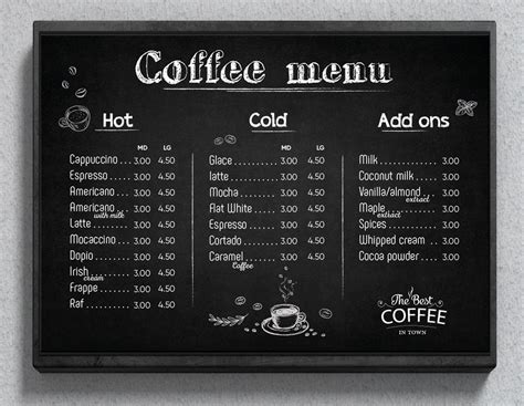 Coffee Menu Template, Drinks Menu, Cafe Menu, Instant Download, Hand ...