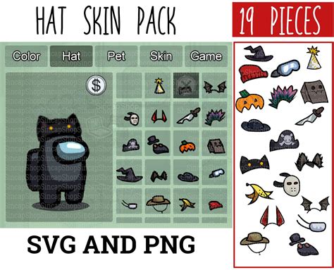 19 Pieces Among Us Hat Skins, Among Us Skins Pack, Among Us Svg Pack ...