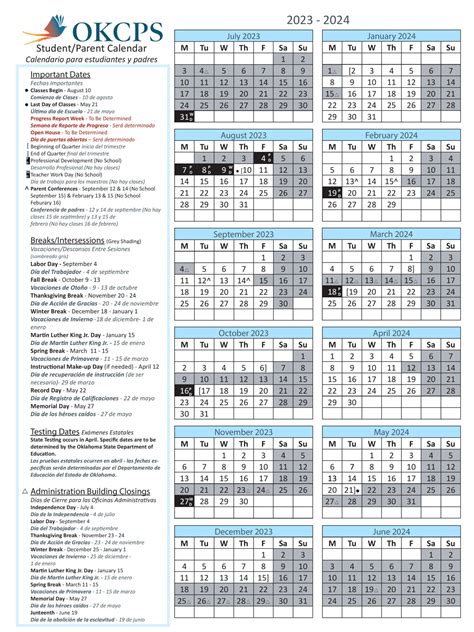 Oklahoma City Public Schools Calendar Holidays 2024-2025 PDF