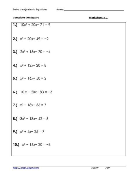 4 Worksheets for Solving Quadratic Equations: Complete the Square