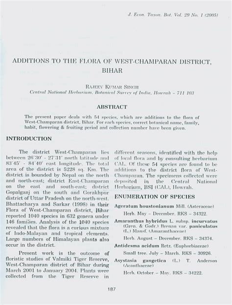 (PDF) Additions to the Flora of West-Champaran district, Bihar