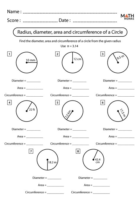 Area And Circumference Of A Circle Worksheet 7th Grade