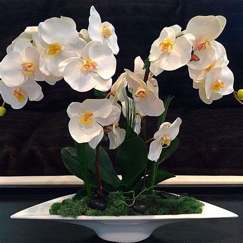 Real Touch Orchid Arrangement | Large White Centerpiece