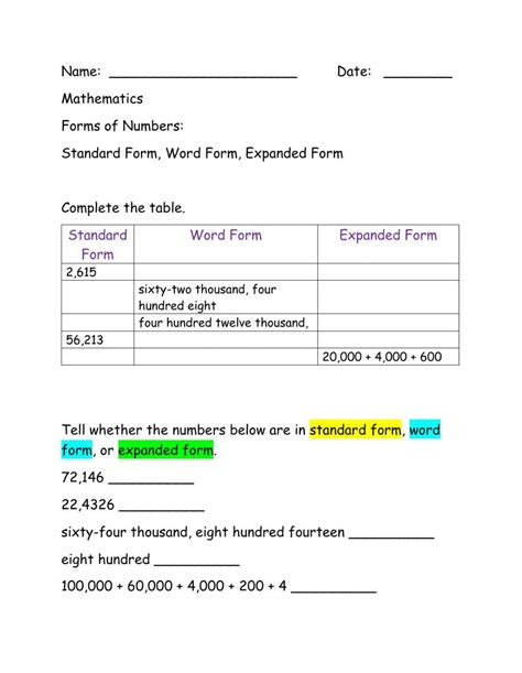 Number Forms 465983 | JohnetteMcCoy | Live Worksheets