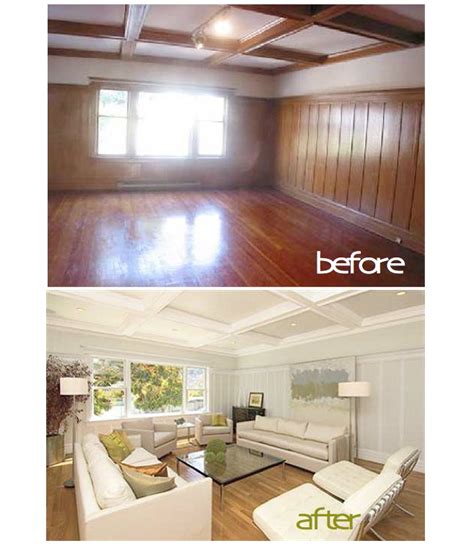 B. B.: painted wood paneling, before/after