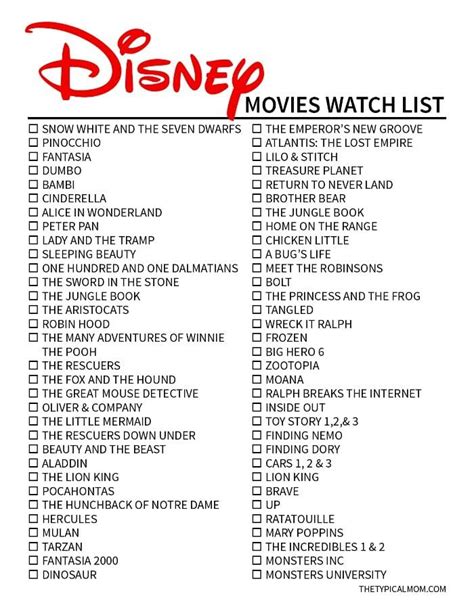 FREE Printable Disney Original Movies Checklist