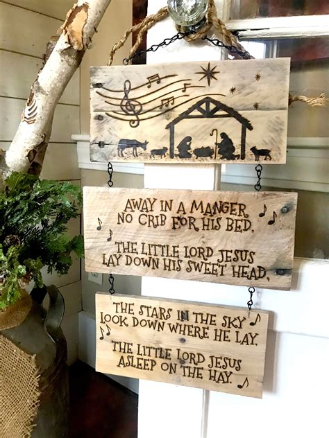 Wood Nativity Scene Away in the Manger Wall Art Christmas - Etsy