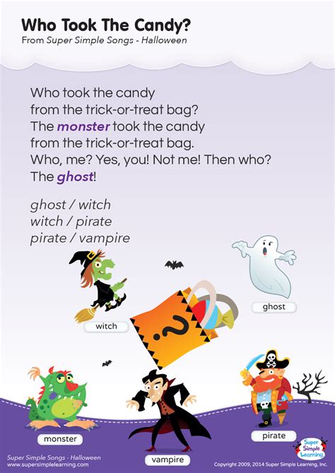 Who Took The Candy? Lyrics Poster - Super Simple | Preschool songs ...