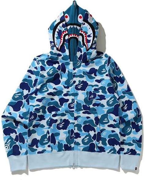 BAPE Big ABC Camo Shark Wide Full Zip Double Hoodie Blue - SS21