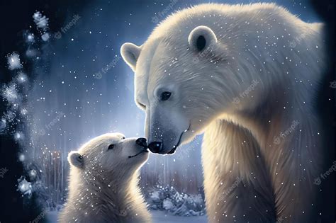 Premium Photo | White polar bear with cub