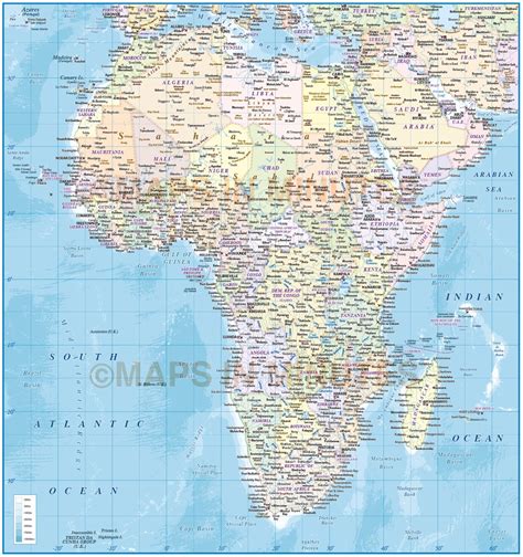 Digital vector map of Africa region, political with Ocean contours, in ...