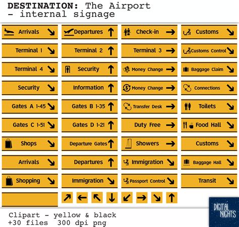 DESTINATIONS: the Airport Internal Signs Yellow & Black - Etsy UK