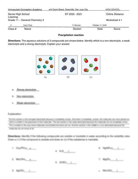 Free precipitation reaction worksheet, Download Free precipitation ...