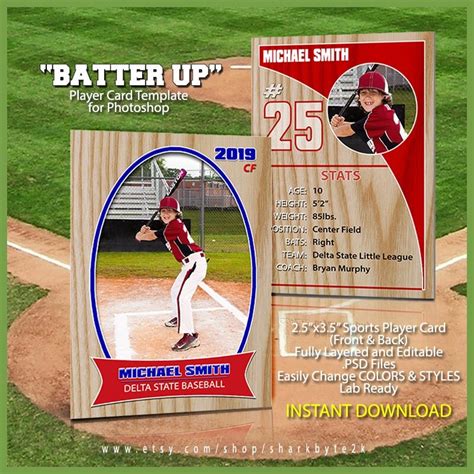 Baseball Sports Trader Card Template For Photoshop. BATTER UP.