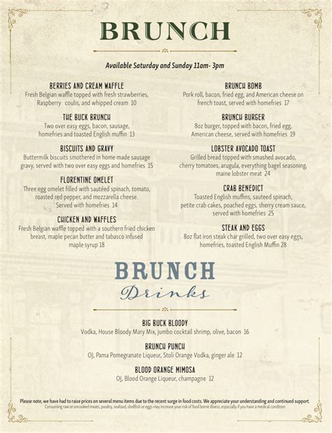 Sat & Sun Brunch Menu - The Buck Hotel - American Restaurant in ...