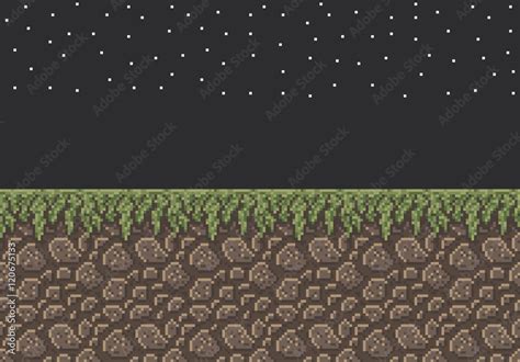 Vector pixel art illustration sprite - stone dirt with grass texture ...