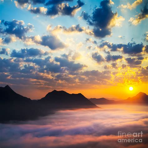 Sea Of Clouds On Sunrise With Ray Lighting Photograph by Setsiri ...