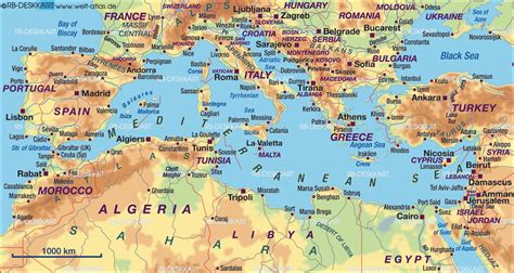 Map of Mediterranean Sea (Region in several countries) | Welt-Atlas.de