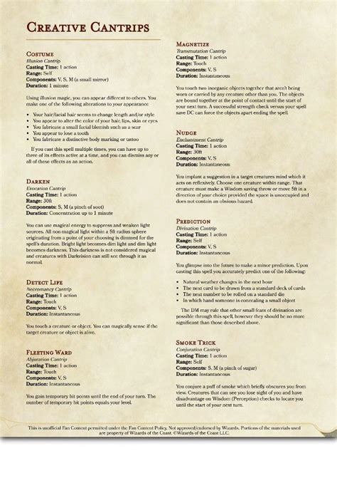 Creative Cantrips for Dungeons and Dragons